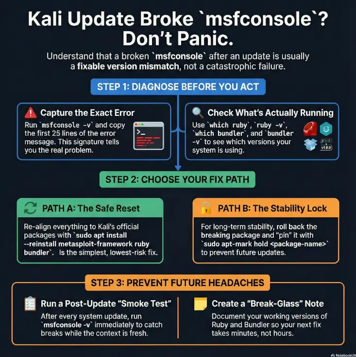Kali msfconsole bundler ruby version mismatch fix