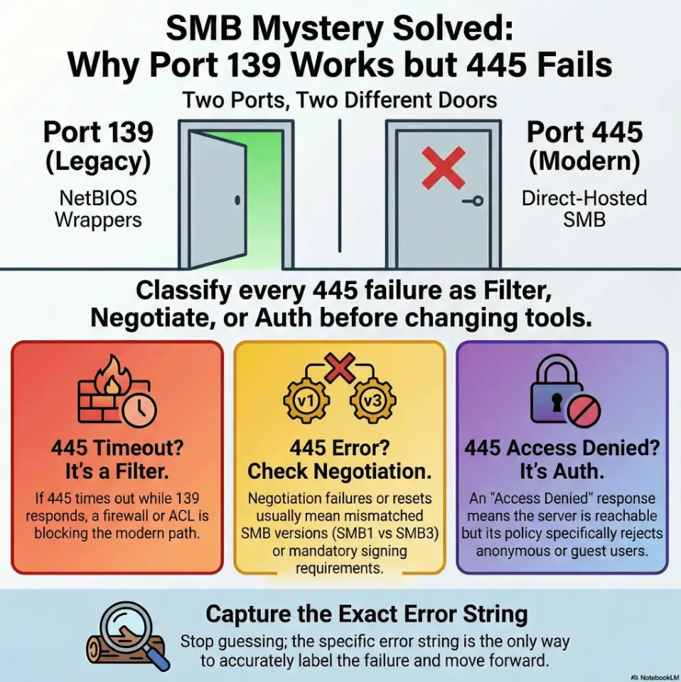 SMB null session port 139 vs 445