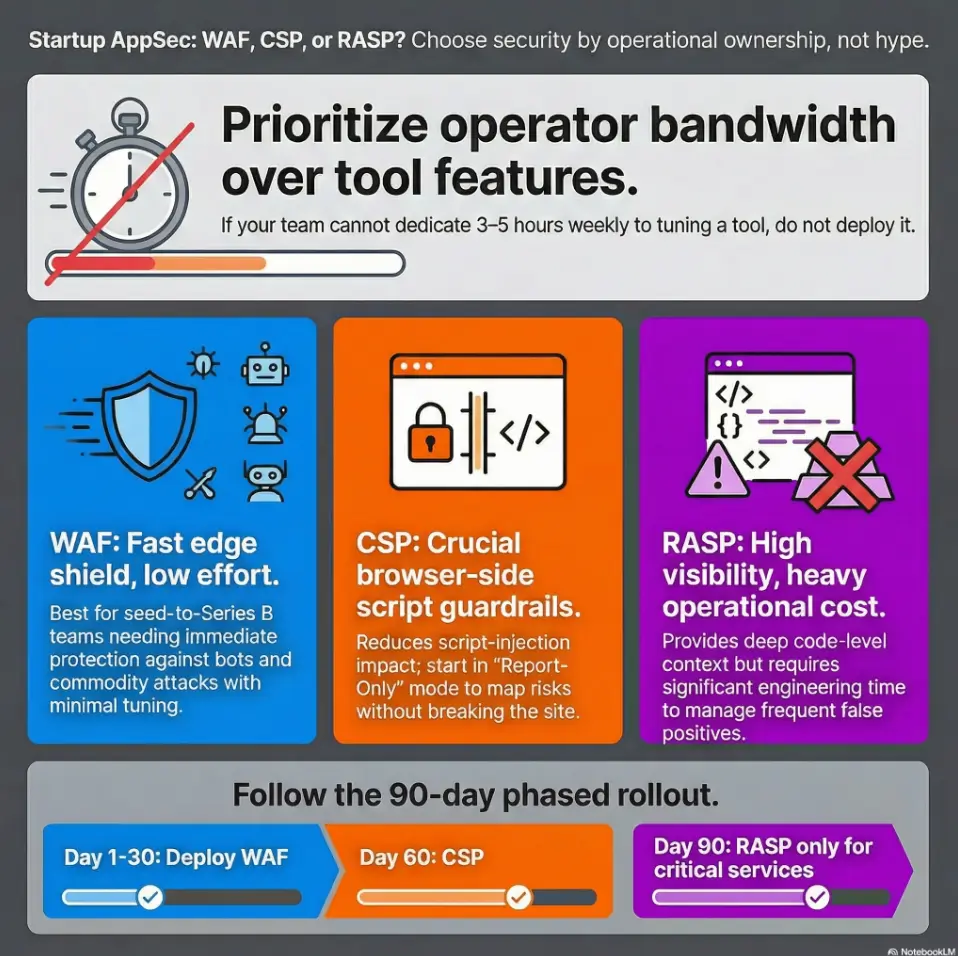 WAF vs RASP vs CSP for startups