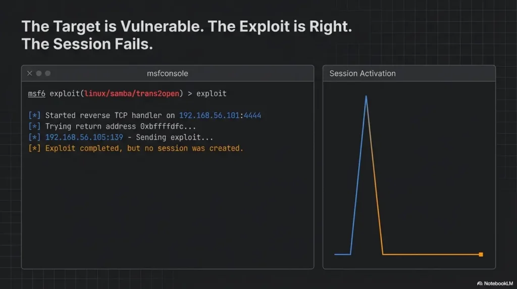 Metasploit target found but no session opens