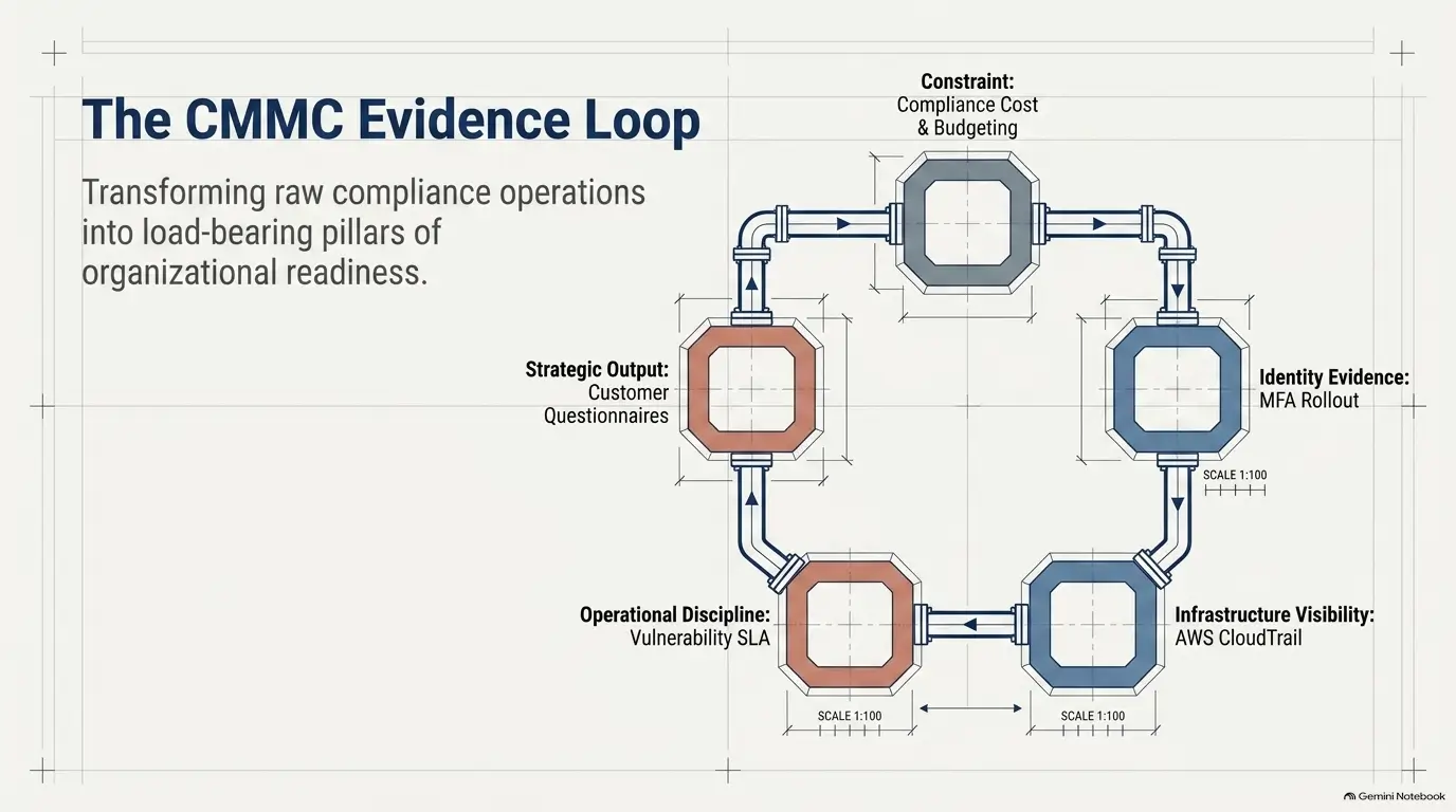 CMMC evidence loop connecting collection, review and ongoing updates