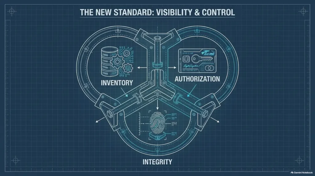 Conceptual illustration of script inventory, authorization and integrity; confirm assessment applicability separately
